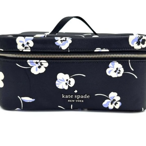 kate spade Handbags - Kate Spade Chelsea Nylon Travel MakeUp Bag in Black w/Pansy Floral Print NWT